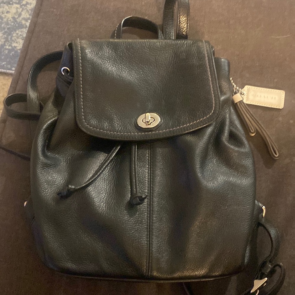 Genuine Coach black leather mini backpack
